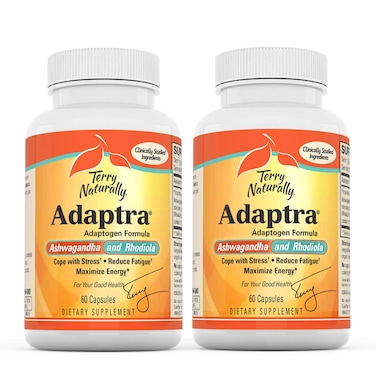 Terry NaturallyAdaptra  60 Capsules Pack of 2  Ashwagandha  Rhodiola Supplement  NonGMO Gluten Free  120 Total Servings