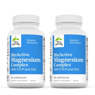 Terry NaturallyBioActive Magnesium Complex  60 Capsules Pack of 2  with Vitamin B6  Zinc  NonGMO Vegan Gluten Free Kosher  120 Total Servings