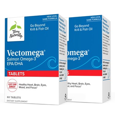 Terry Naturally Vectomega  60 Tablets Pack of 2  Omega3 from Salmon Including EPA  DHA  NonGMO Gluten Free  120 Servings