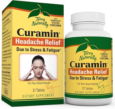Terry NaturallyCuramin Headache  21 Tablets Travel Size  with Curcumin  Boswellia  NonGMO Vegan Gluten Free Kosher  7 Servings