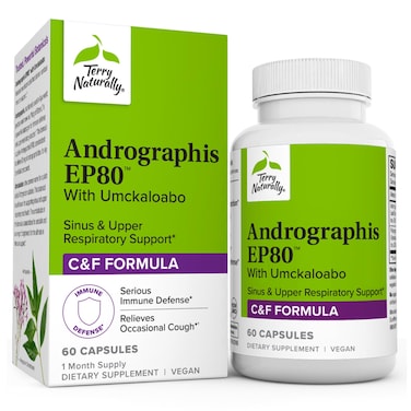 Terry Naturally Andrographis EP80 with Umckaloabo  60 Capsules  Sinus  Upper Respiratory Support  NonGMO Vegan Gluten Free  60 Servings