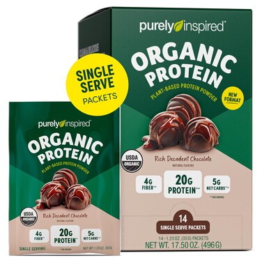 Purely InspiredOrganic Protein Powder 14 Single Serve Packets Rich Decadent Chocolate  20g of PlantBased Protein Powder for Smoothies  Shakes  DairyFree NonGMO  for Men  Women