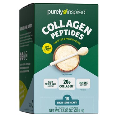 Purely Inspired Collagen Powder 18 Single Serve Packets Unflavored  20g Collagen Peptides Protein Powder for Women  Men  GrassFed  Pasture Raised  GlutenFree Paleo  KetoFriendly