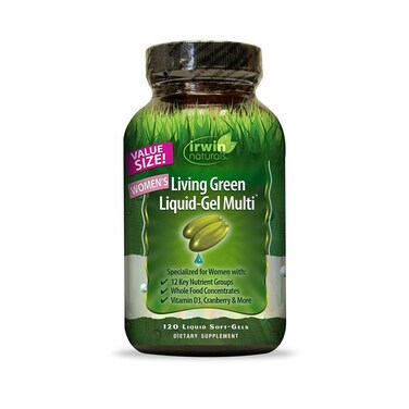 Irwin NaturalsWomens Living Green LiquidGel Multi Vitamin  70 Essential Nutrients Vitamins Wholefood Blend  Targeted Support  120 Liquid Softgels