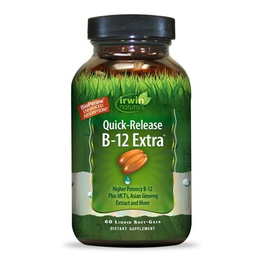 Irwin NaturalsOnePerDay Mega B12 1500mcg High Potency Methylcobalamin Vitamin  Fast Enhanced Absorption with MCT  Asian Ginseng  Natural Energy Boost  60 Liquid Softgels