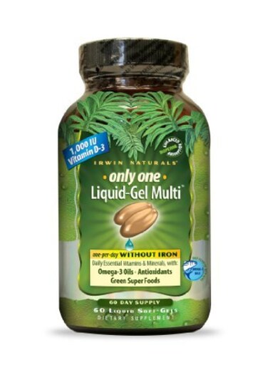 Irwin NaturalsOnly One LiquidGel Multi  No Iron Daily Essential Vitamins Minerals Antioxidants Omega3  Green Super Foods  60 Liquid Softgels