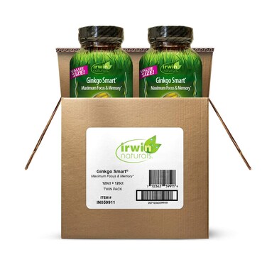 Irwin Naturals Ginkgo Smart Powerful Nootropic Brain Booster  Supports Maximum Memory Focus  Mental Clarity with DMAE Clubmoss Choline  Acetyl LCarnitine  120 Liquid Softgels Twin Pack