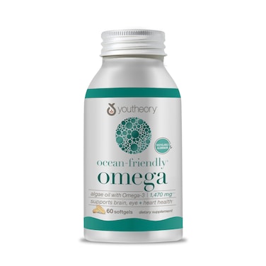 Youtheory OceanFriendly Omega  Vegan Algae Omega 3 Softgel  with EPA  DHA  Heart Eye  Brain Health  Recyclable Aluminum Container  Gluten Soy  Dairy Free  60 Softgels