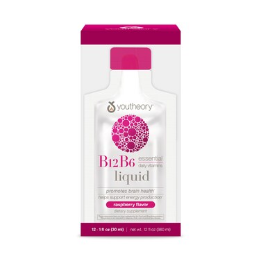 Youtheory B12B6 Liquid  Vegan Vitamin B6  Vitamin B12  Offers Brain Health Energy  Immunity Support  Dairy Soy  Gluten Free  1 oz 12 SingleServing Packets