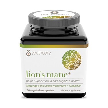 YoutheoryLions Mane Plus  Mushroom Supplement with Cognizin  Offers Focus  Brain Support  60 Vegetarian Capsules