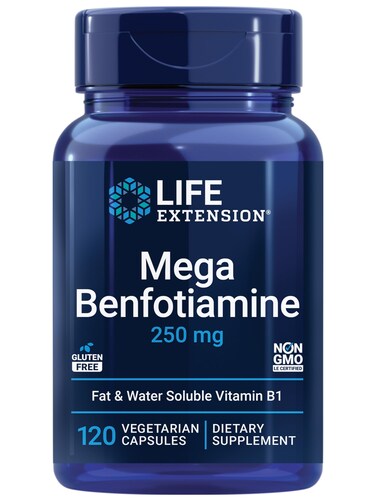 Life Extension Mega Benfotiamine 250 mg a FatSoluble Form of thiamine Healthy Metabolism Ultrabioavailable Vitamin B1 high Potency GlutenFree NonGMO Vegetarian 120 Capsules