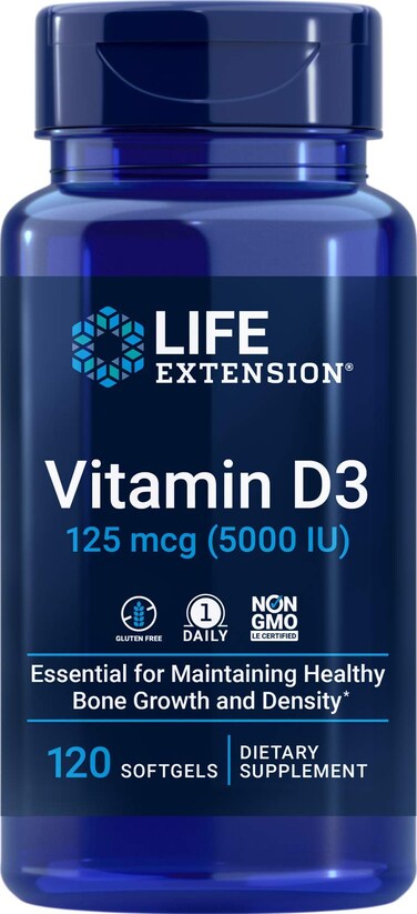 Life Extension Vitamin D3 5000 IU 120 Softgels 125mcg