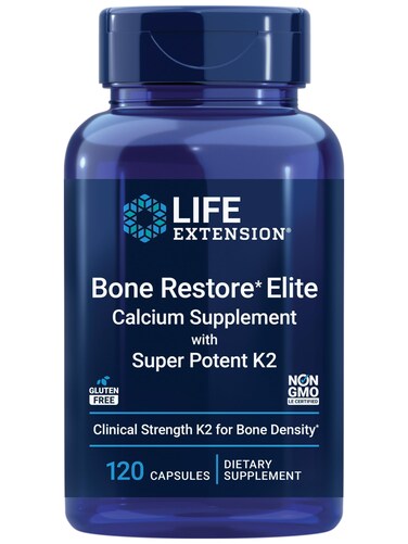 Life ExtensionBone Restore Elite Calcium Supplement with Super Potent K2 calcium vitamin D3 magnesium boron zinc vitamin K2 for bone health glutenfree nonGMO 120 capsules