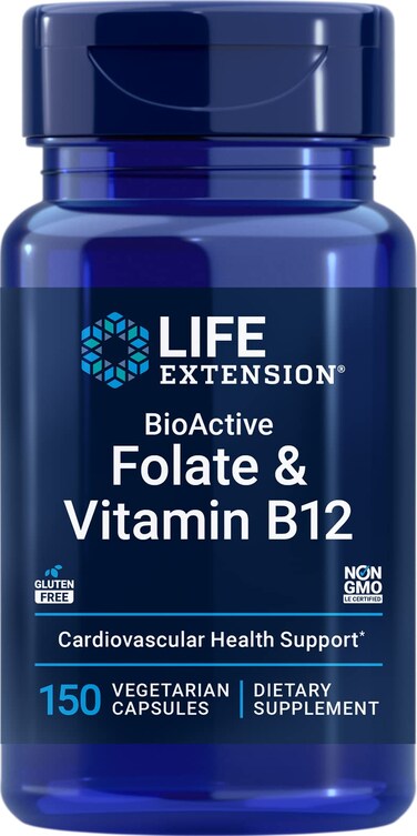 Life Extension BioActive Folate  Vitamin B12 150 Vegetarian Capsules  Non GMO Gluten Free Supplement