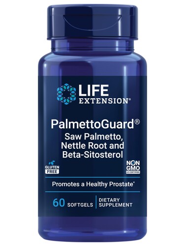 Life Extension PalmettoGuard Saw Palmetto Nettle Root and BetaSitosterol Supports Healthy Prostate Function  Hormone Metabolism 160 mg of Saw Palmetto for Men GlutenFree NonGMO 60 softgels
