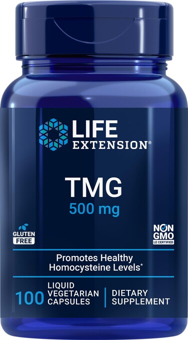 Life Extension TMG 500mg 100 Liquid Veg Caps  Trimethylglycine Glycine Betaine Supplement  Gluten Free NonGMO Vegetarian