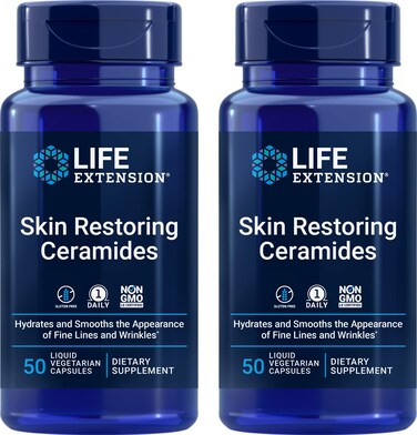 Life ExtensionSkin Restoring Ceramides 50 Liquid Veg Caps Pack of 2  NonGMO Vegetarian Phytoceramide Supplement