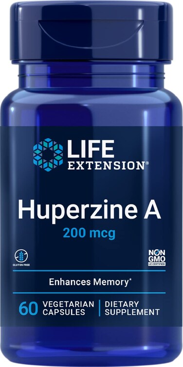 Life Extension Huperzine A Memory Health Cognitive Health Chinese Club Moss Extract GlutenFree NonGMO Vegetarian 60 Capsules