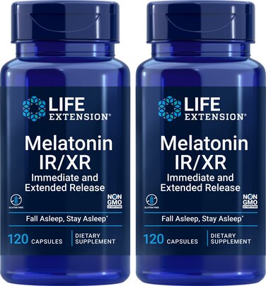 Life Extension Melatonin IRXR 120 Capsules Pack of 2  Immediate  ExtendedRelease for 7 Hours Support  Night Time Supplement  Stay Asleep All Night Long  NonGMO GlutenFree