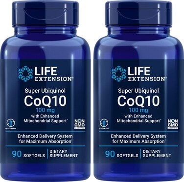 Life Extension COQ10 Super Ubiquinol 100mg 90 Count Pack of 2 with Enhanced Mitochondrial Support