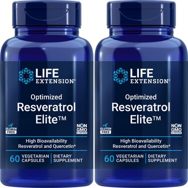 Life ExtensionOptimized Resveratrol Elite 60 Vegetarian Capsules Pack of 2 with BioQuercetin phytosome  Non GMO Gluten Free