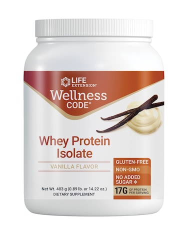 Life ExtensionWellness Code Whey Protein Isolate Vanilla protein and branchedchain amino acids for muscle growth  immune health no sugar added gluten free nonGMO 403 grams 20 servings