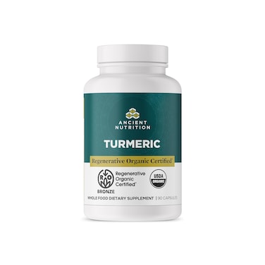 Ancient Nutrition Regenerative Organic Certified Turmeric Capsules Once Daily Use as a Joint Supplement and Supports Inflammation Gluten Free Paleo and Keto Friendly 90 Count