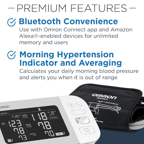 OMRON Platinum Blood Pressure Monitor Upper Arm Cuff Digital Bluetooth Blood Pressure Machine Stores Up To 200 Readings for Two Users 100 readings each