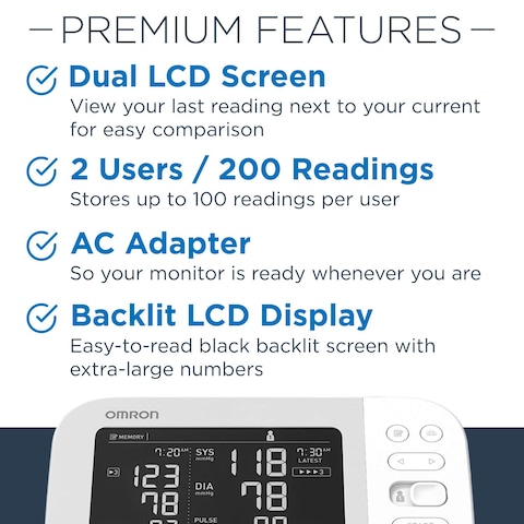 OMRON Platinum Blood Pressure Monitor Upper Arm Cuff Digital Bluetooth Blood Pressure Machine Stores Up To 200 Readings for Two Users 100 readings each