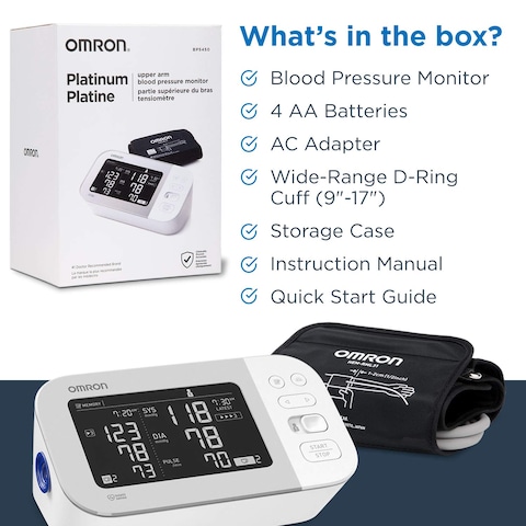 OMRON Platinum Blood Pressure Monitor Upper Arm Cuff Digital Bluetooth Blood Pressure Machine Stores Up To 200 Readings for Two Users 100 readings each