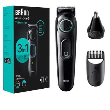 BraunAllInOne Style Kit Series 3 3430 3in1 Trimmer for Men with Beard Trimmer Ear  Nose Trimmer Hair Clippers UltraSharp Blade 20 Length Settings Washable
