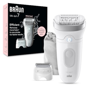 BraunEpilator Silkpil 7 Hair Removal Device Women Shaver  Trimmer Wet and Dry Wide Head Includes Shaver Head and Trimmer Comb SE7041 Silver