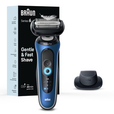 BraunElectric Shaver for Men Series 6 6120s Wet  Dry Shave Turbo  Gentle Shaving Modes with Precision Trimmer  Pouch Blue