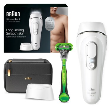 BraunIPL Long Lasting Laser Hair Removal Device for Men and Women PL5145 with Gillette Razor Pouch and Wide Cap Head Safe  Virtually Painless Alternative to Salon Hair Removal