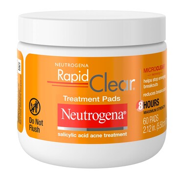 Neutrogena Rapid Clear Maximum Strength Acne Face Pads for Acne Prone Skin Salicylic Acid Treatment to Help Fight Breakouts OilFree Facial Cleansing Pads with 2 Salicylic Acid Treatment 60 Count