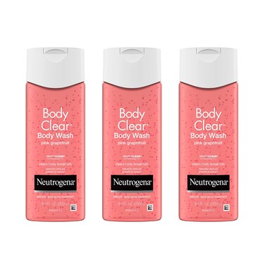 Neutrogena Body Clear Acne Treatment Body Wash with Salicylic Acid Acne Medicine Pink Grapefruit Body Acne Cleanser to Prevent Breakouts on Back Chest  Shoulders 3 x 85 fl oz