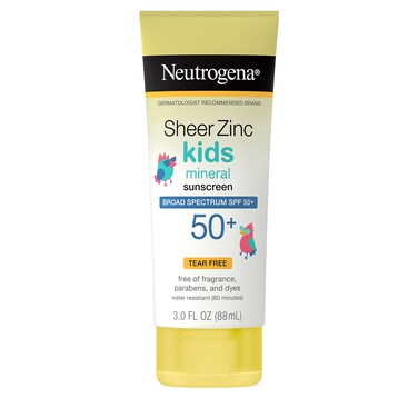 NeutrogenaKids Mineral Sunscreen Sheer Zinc Oxide Lotion Broad Spectrum SPF 50 with UVAUVB Protection Water Resistant for 80 Minutes Fragrance and Tear Free 3 FL OZ