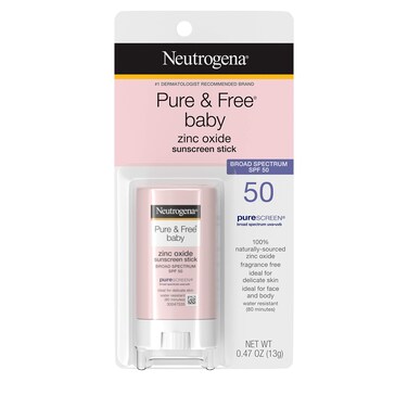 Neutrogena Pure  Free Baby Mineral Sunscreen Stick with Broad Spectrum SPF 50  Zinc Oxide WaterResistant Hypoallergenic Paraben Dye  PABAFree Baby Face  Body Sunscreen 047 oz