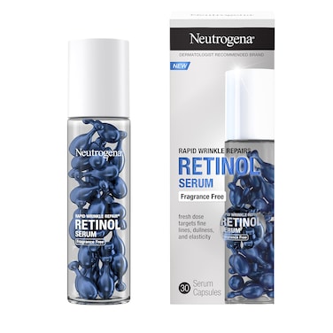 NeutrogenaRapid Wrinkle Repair Retinol Face Serum Capsules FragranceFree Daily Facial with that fights Fine Lines Wrinkles Dullness AlcoholFree  NonGreasy 30 ct