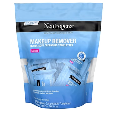 Neutrogena Makeup Remover Cleansing Towelette Singles Daily Face Wipes to Remove Dirt Oil Makeup  Waterproof Mascara Individually Wrapped 20 ct Pack of 3
