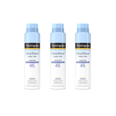 Neutrogena Ultra Sheer Body Mist Sunscreen Spray Broad Spectrum SPF 45 Lightweight NonGreasy  Water Resistant OilFree  NonComedogenic UVAUVB Sunscreen Mist 5 oz Pack of 3