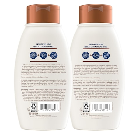 Aveeno Fresh Greens Shampoo  Conditioner with Rosemary Peppermint  Cucumber to Thicken  Nourish Clarifying  Volumizing Shampoo for Thin or Fine Hair ParabenFree 12 Fl Oz 2 Count Pack of 1