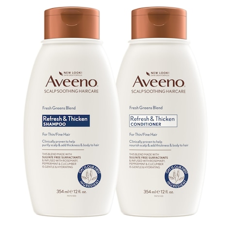 Aveeno Fresh Greens Shampoo  Conditioner with Rosemary Peppermint  Cucumber to Thicken  Nourish Clarifying  Volumizing Shampoo for Thin or Fine Hair ParabenFree 12 Fl Oz 2 Count Pack of 1