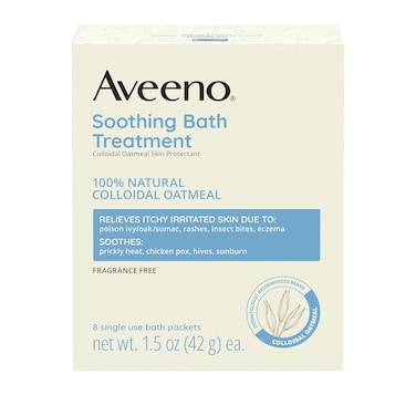 AveenoFragrance Free Soothing Bath Treatment 100 Natural Colloidal Oatmeal Sensitive Skin Bath Soak for Relief of Dry Itchy Irritated Skin Due to Eczema  Hives Bath Packets 8 ct