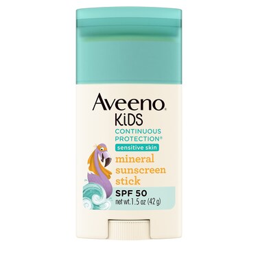 Aveeno Kids Continuous Protection Zinc Oxide Mineral Sunscreen Stick for Sensitive Skin Face  Body Sunscreen Stick for Kids with Broad Spectrum SPF 50 Sweat  WaterResistant 15 oz