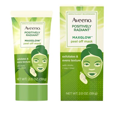 Aveeno Positively Radiant MaxGlow Peel Off Exfoliating Face Mask with Alpha Hydroxy Acids Moisture Rich Soy  Kiwi Complex for Even Tone  Texture NonComedogenic Paraben  PhthalateFree 20 oz