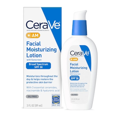 CeraVe AM Facial Moisturizing Lotion with SPF 30  OilFree Face Moisturizer with SPF  Formulated with Hyaluronic Acid Niacinamide  Ceramides  NonComedogenic  Broad Spectrum Sunscreen  3 Ounce