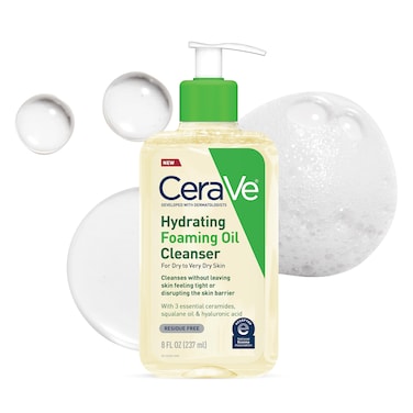 CeraVe Hydrating Foaming Oil Cleanser  Moisturizing Oil Cleanser for Face  Body  Squalane Oil  Hyaluronic Acid  Ceramides  For Dry to Very Dry Skin  Fragrance Free  Residue Free  8 FL Oz