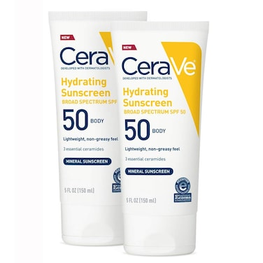 CeraVe 100 Mineral Sunscreen Spf 50  Body Sunscreen With Zinc oxide  Titanium Dioxide for Sensitive Skin  5 Oz 2 Pack