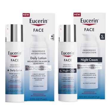 EucerinFace Immersive Hydration Skin Care Set Daily Face Lotion with SPF 30 25 Fl Oz Bottle  Night Cream with Hyaluronic Acid 25 Oz Bottle